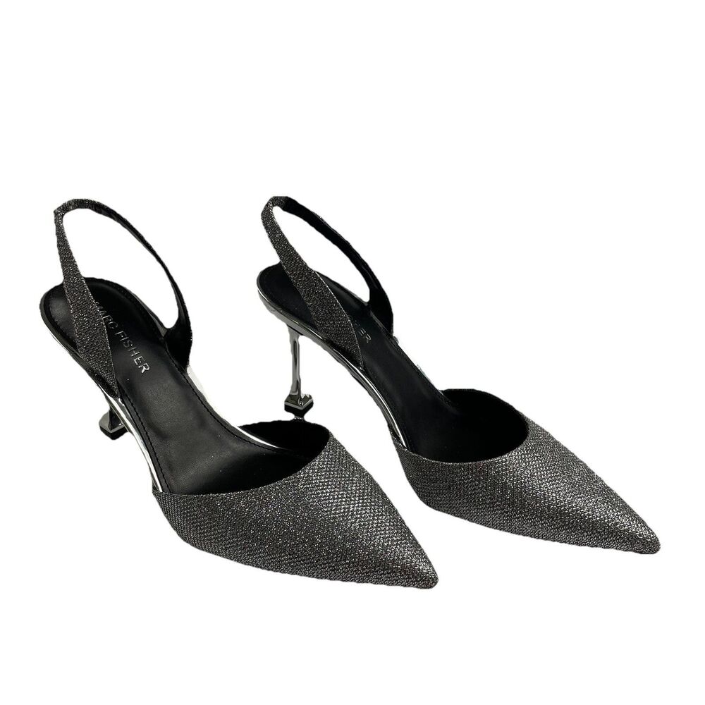 Marc Fisher Glittery 3/4 Pump Sling Back Pumps Silver-6.5M